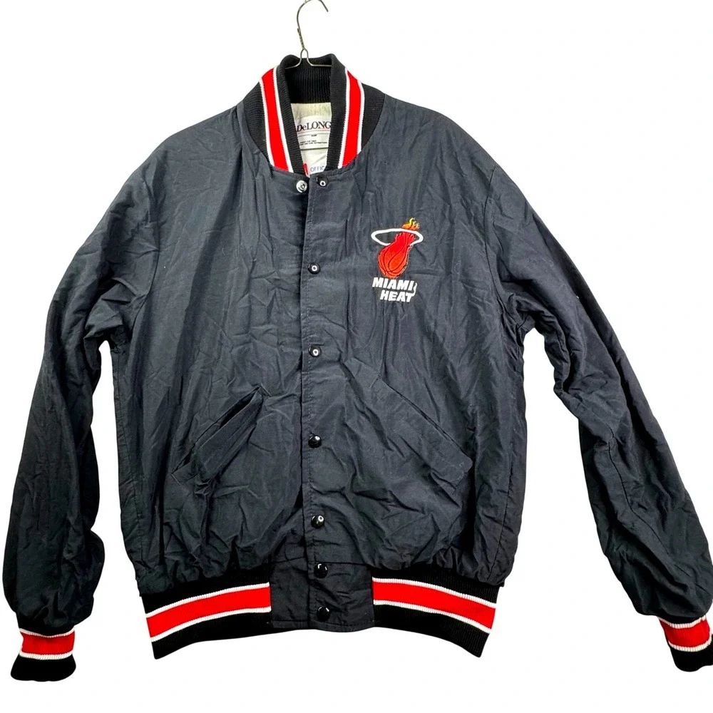 Vintage Miami Heat Varsity Jacket Mens M NBA DeLong Made in USA Snap Button
